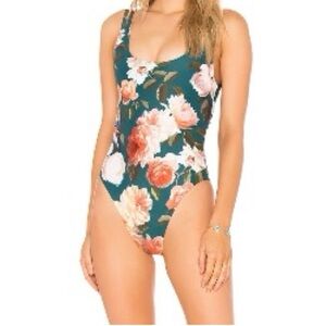 Tularosa Floral One Piece Swimsuit Tie Back Teal Floral size small
